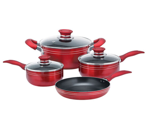 BRENTWOOD NON-STICK 7-PIECE COOKWARE, RED